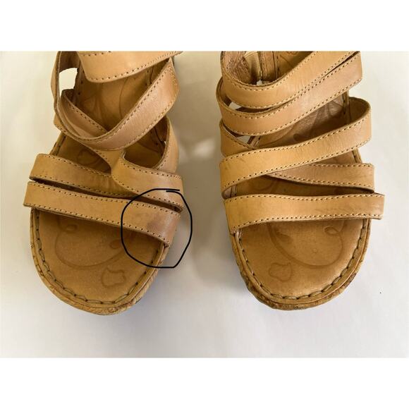 Born Tan Leather Strappy Sandals Women’s Size 9 Slip On Comfort Shoe - Picture 13 of 15